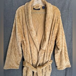 Adrienne Vittadini Robe One Size Dark Beige Fleece Tie High Neck Long Sleeve